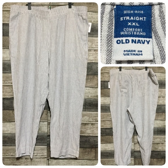 Old Navy High Rise Straight Linen Blend Pants Women XXL Gray White (Inseam 26.5) - Picture 1 of 10
